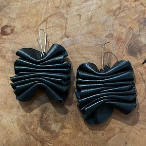 Vintage Leather Gathered Ribbon Earrings
